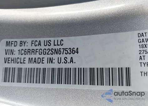 2025 Ram 1500 Tradesman 4X4 5'7 Box z USA, uszkodzony, nr VIN 1C6RRFGG2SN675364